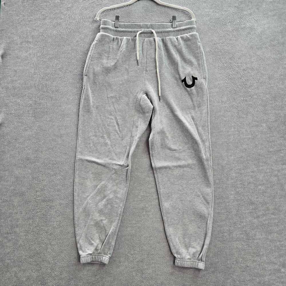 True Religion Men Activewear Pants Small Gray Joggers Logo Fleece Pockets READ